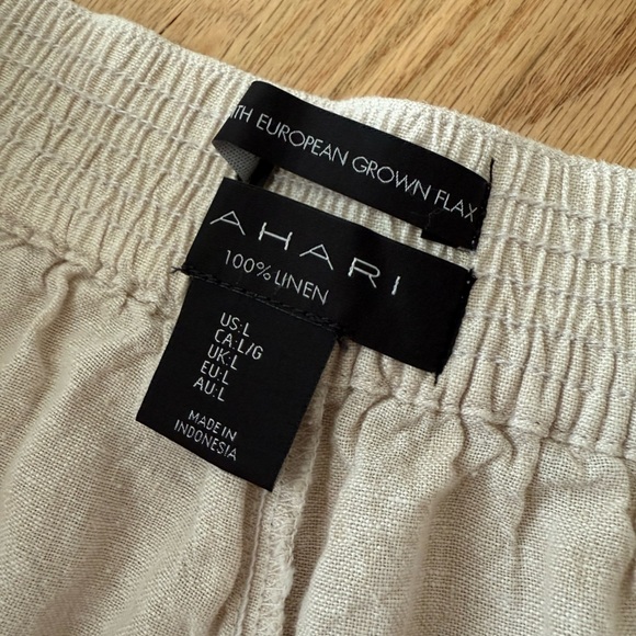 100% Linen Wide Leg Cropped Pull On Pants Neutral Cream Beachy Coastal Large - Picture 2 of 10